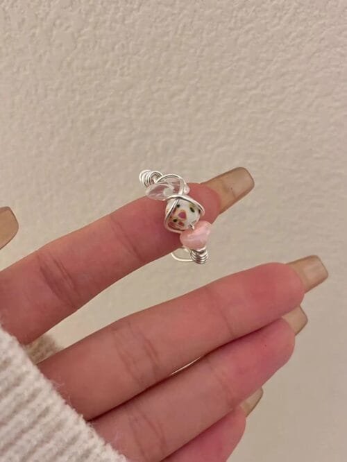 Handmade Shaped Pink Crystal Flower Ring