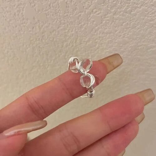 White Crystal Shaped Raw Stone Split Ring