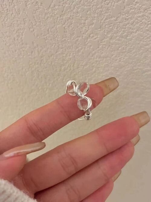White Crystal Shaped Raw Stone Split Ring