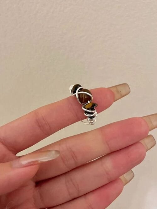 Natural Yellow Tiger's Eye Alien Stone Ring