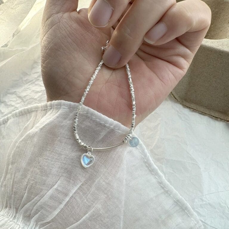 Moonstone Heart Crushed Silver Bracelet photo review