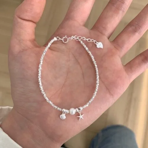 925 Silver Pearl Starfish Crushed Silver Bracelet