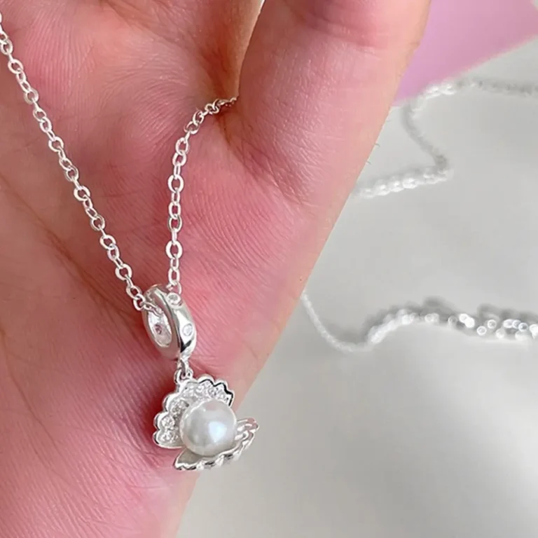 Click to view full screen 925 Sterling Silver Beach Shell Pearl Necklace photo review