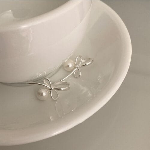 925 Silver Pearl Bow Earrings