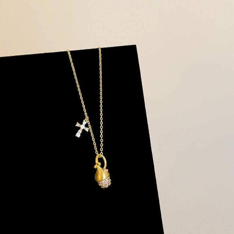 Cross Pink Diamond Pinecone Pendant Necklace photo review