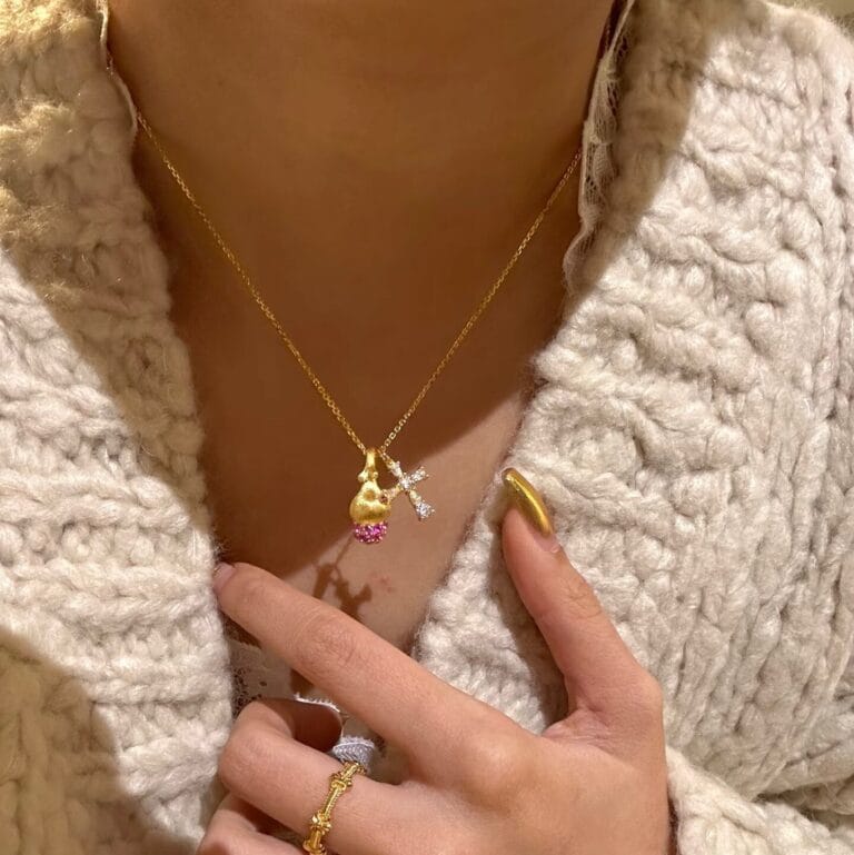 Cross Pink Diamond Pinecone Pendant Necklace photo review