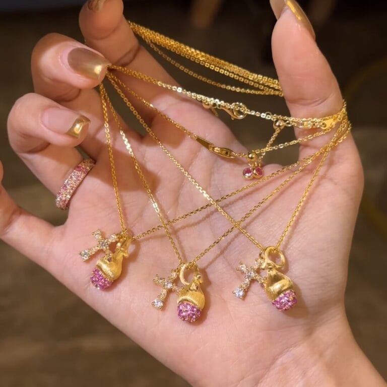 Cross Pink Diamond Pinecone Pendant Necklace photo review