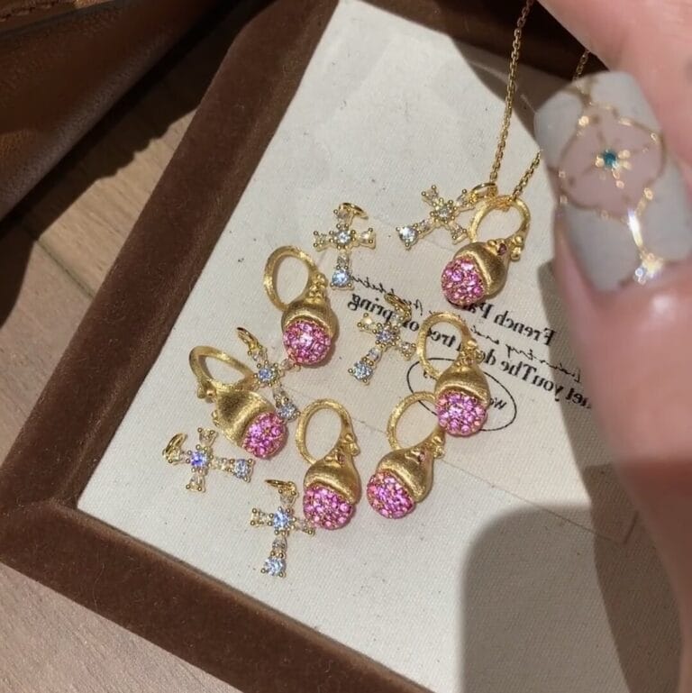 Click to view full screen Cross Pink Diamond Pinecone Pendant Necklace photo review