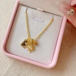 Gold-Plated Square Plaque Pendant Necklace - Elegant Jewelry