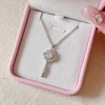Full-Pave Silver Key Necklace | Dazzling Zircon Design