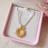 Twist bread pendant necklace, zircon decoration, gold plating, elegant design