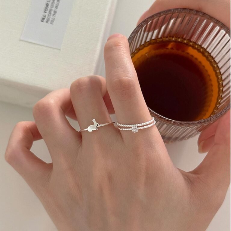 925 Sterling Silver Rabbit Zirconia Two-Piece Ring Set photo review