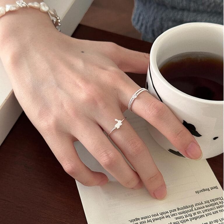 925 Sterling Silver Rabbit Zirconia Two-Piece Ring Set photo review