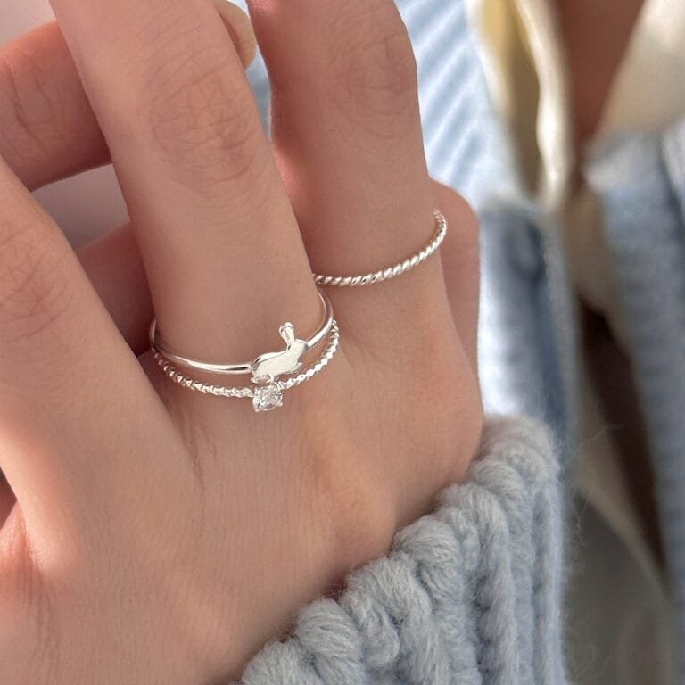 925 Sterling Silver Rabbit Zirconia Two-Piece Ring Set photo review